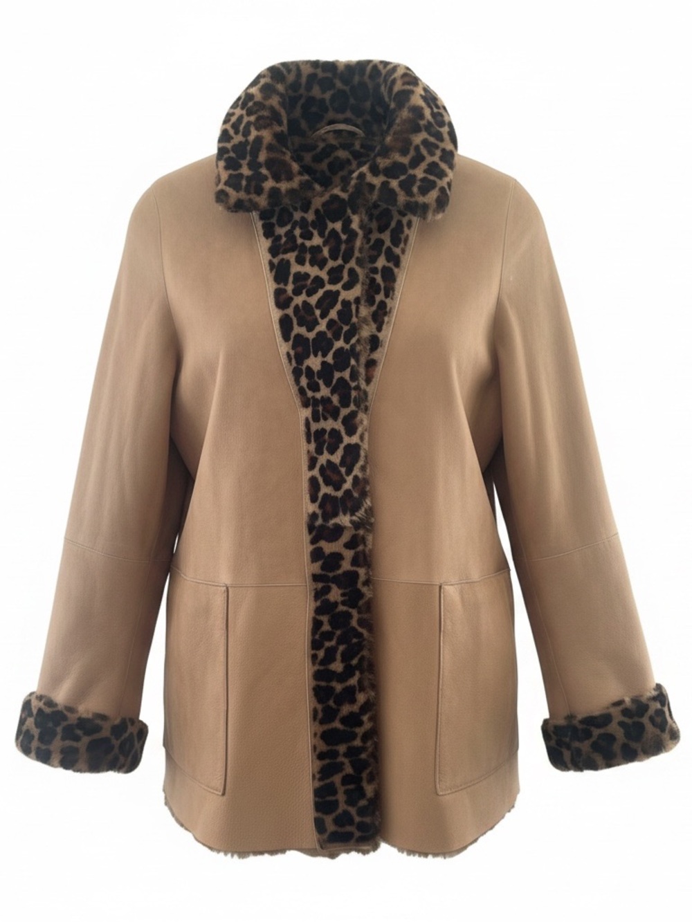 Reversible 100% Lambskin Leopard Coat Made in Italy Size 42 AERIN East Hampton